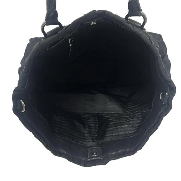 PRADA Gathered Bag - Black Nylon Leather Tote Bag 431-052125 - Picture 8 of 10